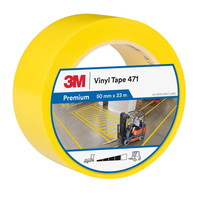 3M™ Soft PVC Tape 471, Yellow, 50mm x 33m, 0.14mm, Individually Packed | Pack (1 roll)