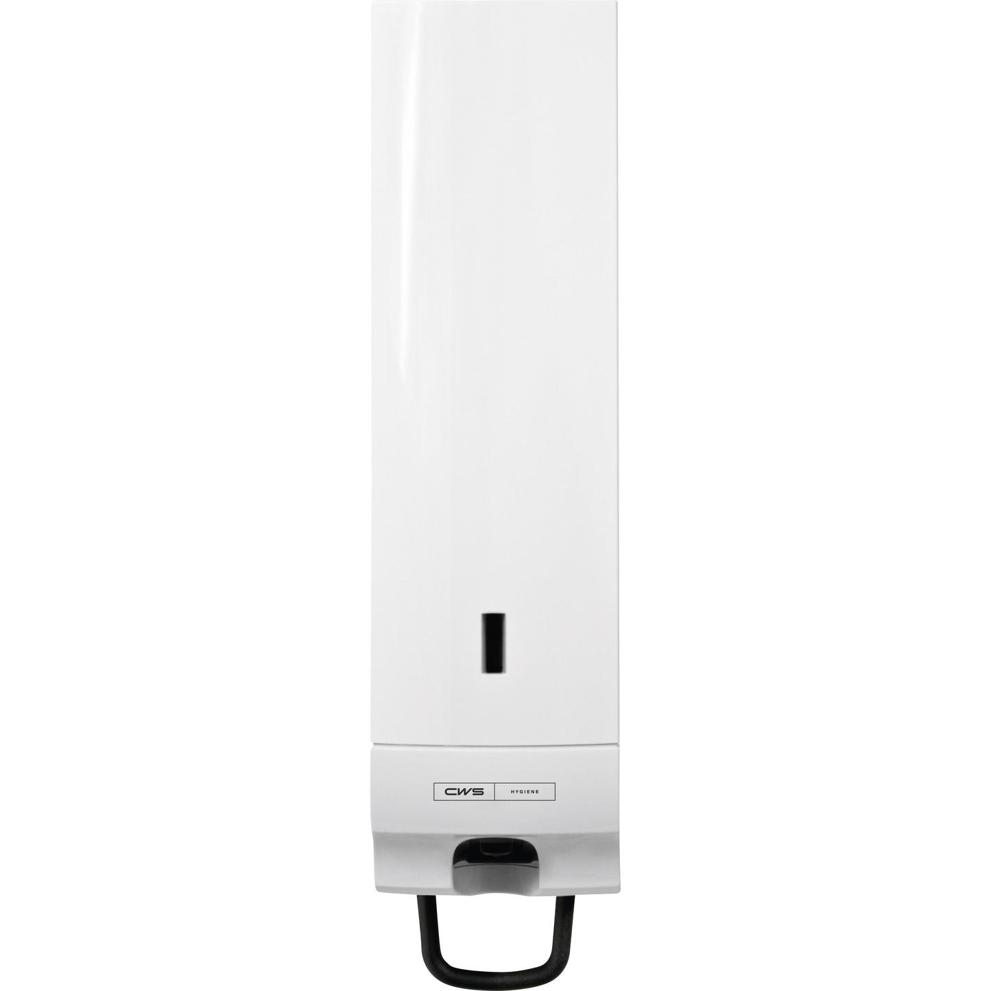 The CWS Paradise Cream Universal Soap Cream Dispenser is a white, wall-mounted soap dispenser with a black lever, transparent window, and "CWS Hygiene" label - compatible with CWS Paradise Cream.