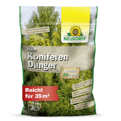 A bag of Azet Conifer Fertilizer from Neudorff Shop - perfect for lush, healthy plants and a vibrant privacy screen in your garden.