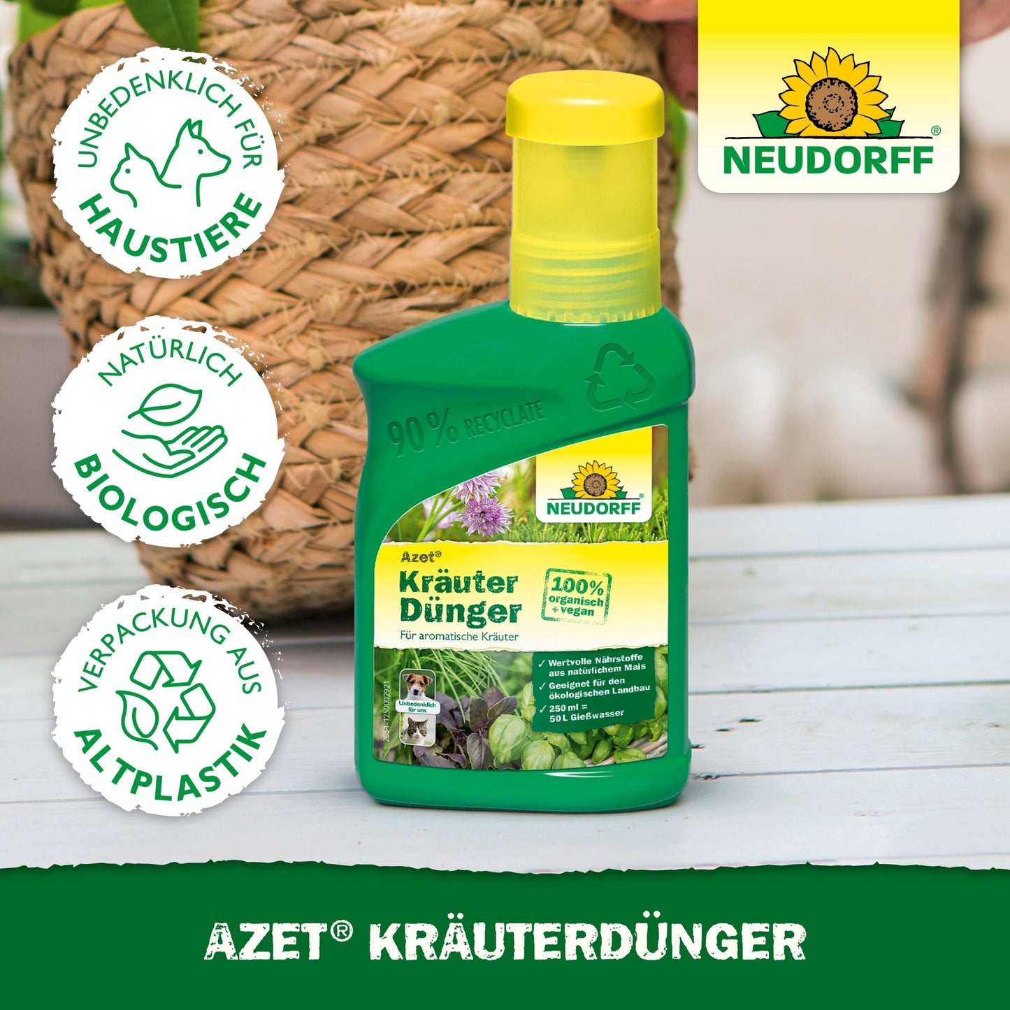 Azet Herb Fertilizer liquid from Neudorff Shop is a green liquid fertilizer, ideal for caring for your plants and supporting their health.