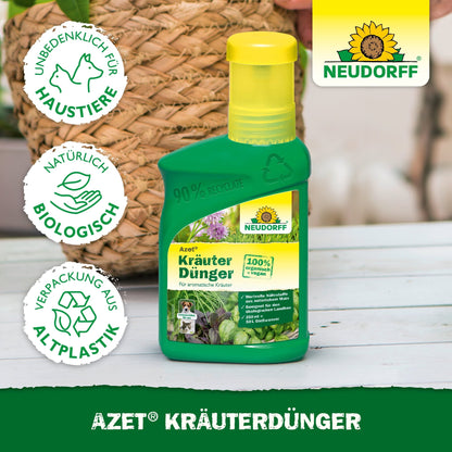 Azet Herb Fertilizer liquid from Neudorff Shop is a green liquid fertilizer, ideal for caring for your plants and supporting their health.