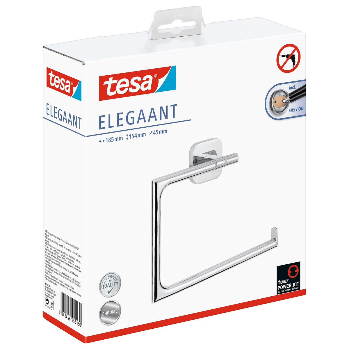 tesa ELEGAANT Handtuchring, Metall, verchromt, inkl. Klebelösung