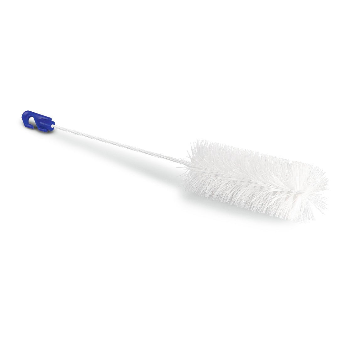 The Nölle Profi Brush bottle brush (Ø 58 mm, 500 mm) from Nölle Profi Brush Bürsten- & Pinseltechnik e.K. is characterized by a pure bristle head, a twisted wire handle, and a blue plastic handle, depicted on a plain white background.