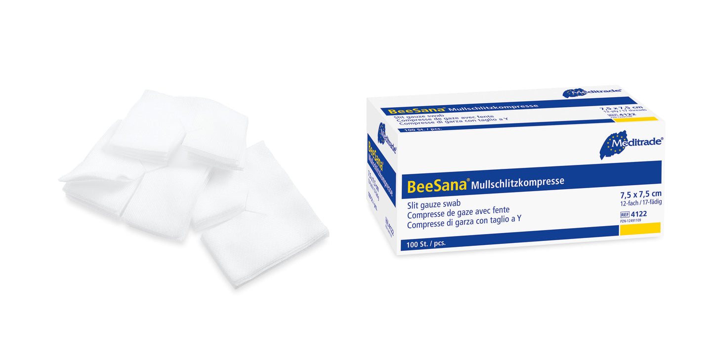 BeeSana® gauze slot compress, non-sterile, 12-fold (100 pieces)