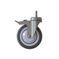 The TASKI Trolley Wheel (125mm) from Diversey Deutschland GmbH & Co. OHG is a swivel caster with brake, metal bracket, ideal for carpeted floors and compatible with TASKI trolleys; shown here as a single piece against a white background.