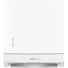The CWS ParadiseLine Paper Slim fold paper towel dispenser including white panel (with lock) from CWS is a white wall dispenser with a small, transparent side window and "CWS" label on the front, enabling hygienic hand drying.