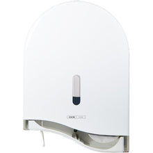 The CWS ParadiseLine jumbo roll toilet paper dispenser TPS Superroll, white panel, with lock, has a small viewing window for paper level and a bottom slot for easy removal - perfect for any toilet.