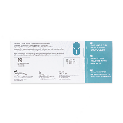 The rectangular package Strep A - Bisaf Professional 1 Test (Altruan) contains product information in Polish and German, an instruction manual, the manufacturer/barcode, and a blue-green side panel highlighting accuracy, rapid Strep A results, and ease of use.
