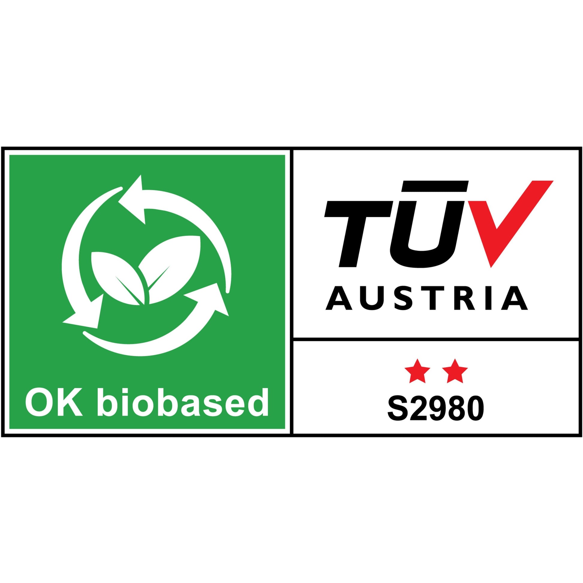 Das Scotch® Magic™ Klebeband 9-1930R der 3M Deutschland GmbH ist mit dem OK biobased"-Label (grünes Quadrat, weiße Pfeile um zwei Blätter), dem TÜV Austria-Logo, zwei roten Sternen und dem Code S2980 gekennzeichnet und besteht zu 66% aus pflanzlichem Klebstoff.
