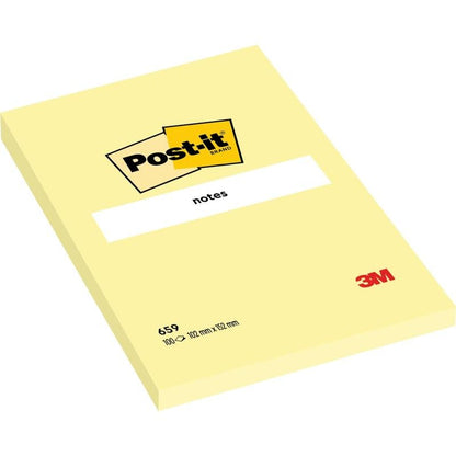 A yellow Post-it® Note in large format (101 x 152 mm) from 3M Deutschland GmbH with the Post-it logo, the inscription "notes" and the red 3M logo in the lower right corner.