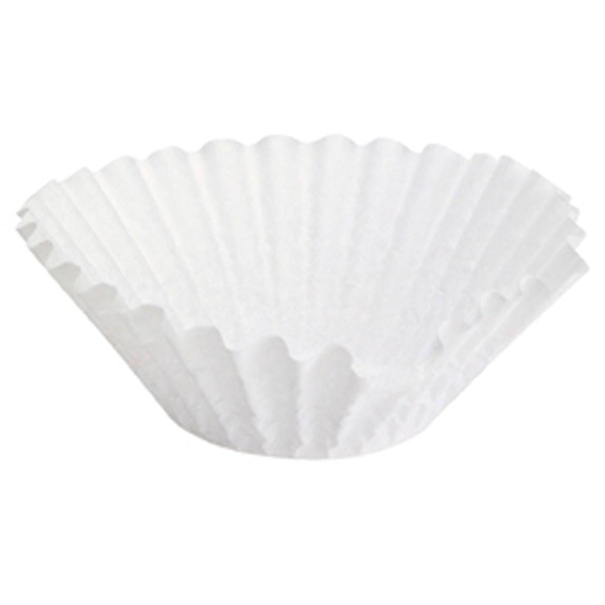 Ein weißer, geriffelter Kaffeefilter Brewmatic 1,8 l Papierkaffeefilter der Duni GmbH (Ø90), aus einer 250er-Packung, wird vor einem einfarbig weißen Hintergrund dargestellt.