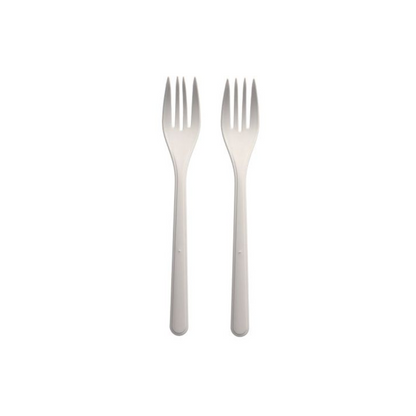 Two identical white forks, each with three prongs, stand side by side on a plain white background, emphasizing the elegance of the Circulware by Haval forks (reusable) PP 18.5 cm for durability and style.