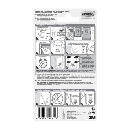 Back of a 3M Deutschland GmbH Narrow Command™ Picture Hanging Strips (M) 17207 package with illustrated usage/removal instructions, specifications, safety information, multilingual text, and a note that the strips are residue-free removable.