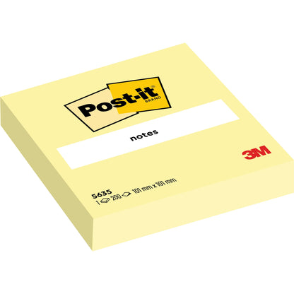 The Post-it® Notes pad from 3M Deutschland GmbH in yellow has 200 sheets (101 x 101 mm), ideal for office supplies. The pad bears the "notes" label, is 100% PEFC certified (SGSCH-PEFC-COC-110078), and contains all brand logos.