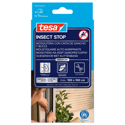 tesa INSECT STOP Klett Fliegengitter Premium für Fenster, weiß 100 x 100 cm