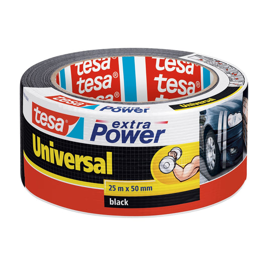 tesa extra Power Universal >60% Recyceltes Plastik Allzweck-Klebeband, 25 m x 50 mm schwarz