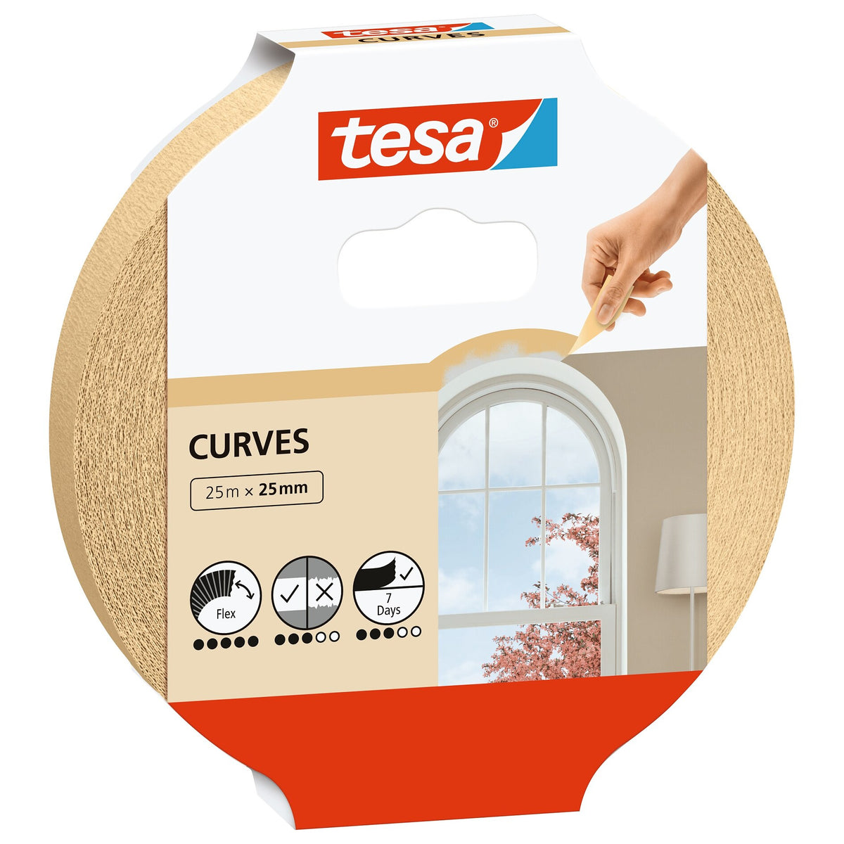 tesa KURVEN Painter's Masking Tape, 25 m x 25 mm, brown