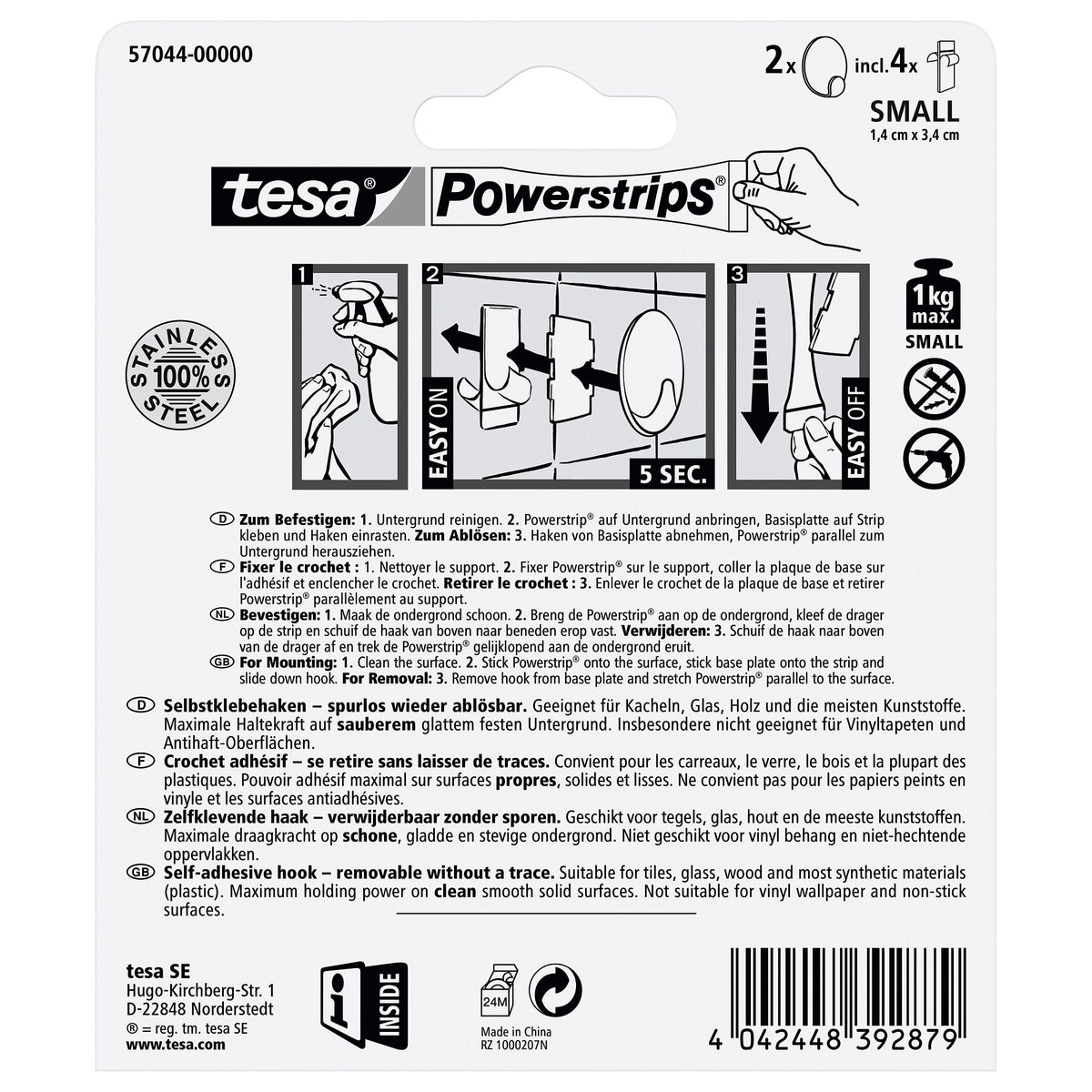 tesa Powerstrips Haken S Metall Rund, weiß