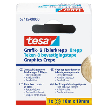 tesa Grafik- und Fixier-Krepp Fixierklebeband braun, 10 m x 19 mm