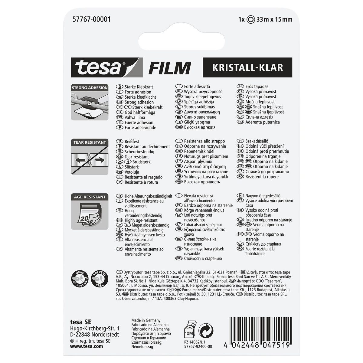 tesafilm kristall-klar, transparent im Blister, 33 m x 15 mm
