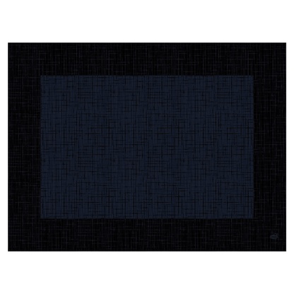 An abstract image showing a large dark blue rectangle with a textured grid pattern reminiscent of the sophisticated Duni Dunicel® placemat 30 x 40 cm 'Linnea Black' by Duni GmbH, against a black background reflecting the grid structure.