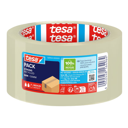 tesapack STRONG RECYCLED Klebeband, 66 m x 50 mm transparent