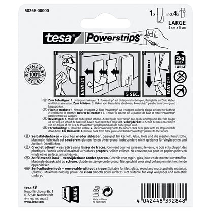 tesa Powerstrips Haken L Metall Eckig, weiß