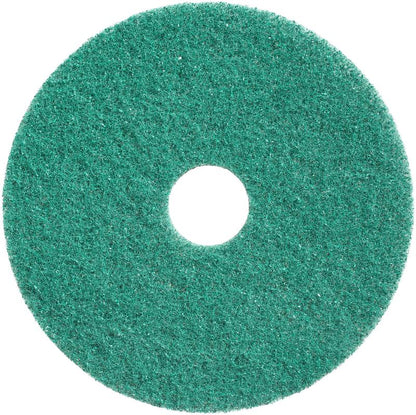 The Twister Pad from Diversey Deutschland GmbH & Co. OHG is a round, green maintenance cleaning pad with a rough texture and central hole, ideal for cleaning stone floors and depicted on a white background.