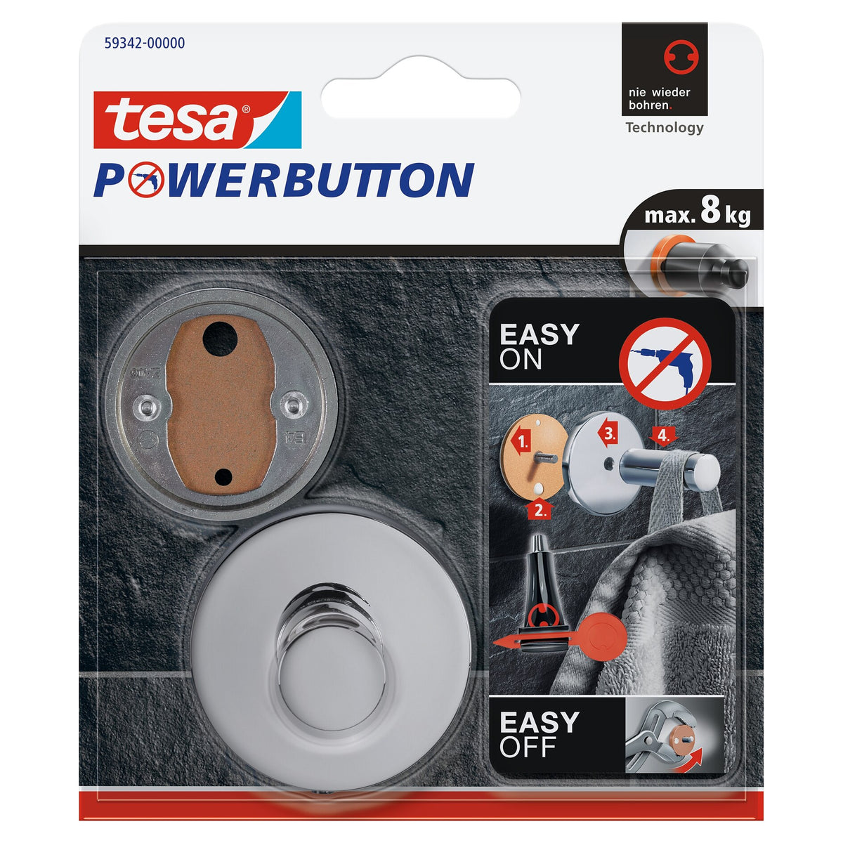tesa Powerbutton Haken Premium chrom