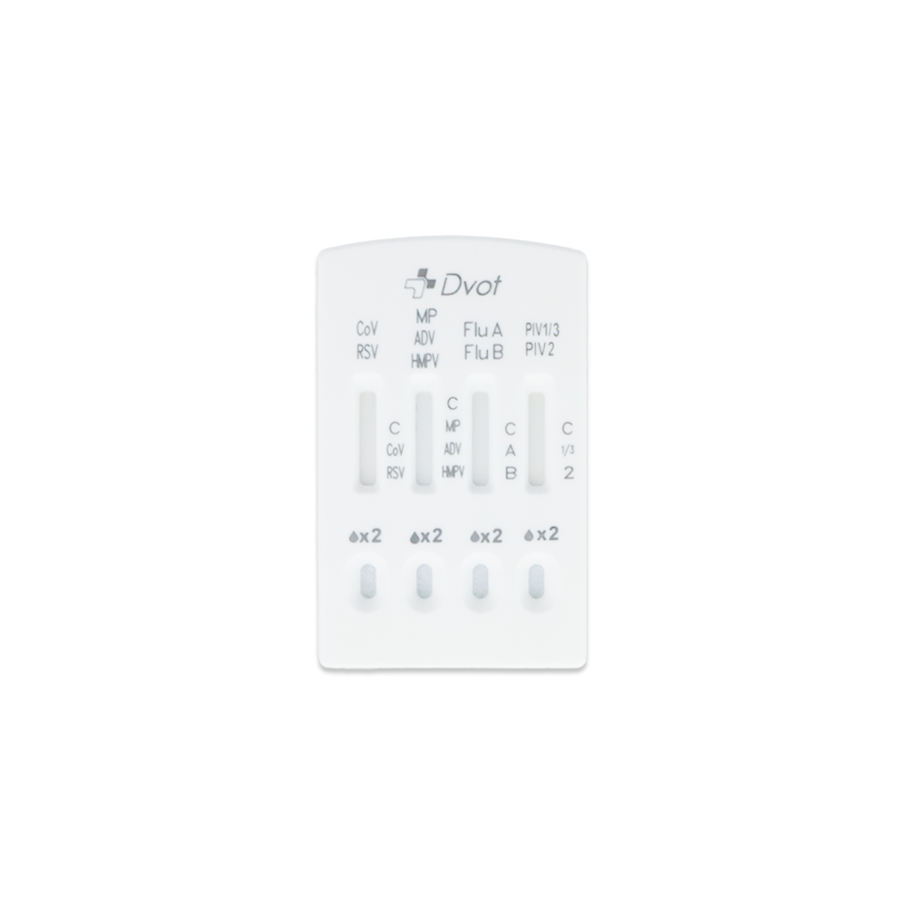 Die Altruan Combo 9in1 DVOT Professional Testkassette bietet vier Ergebnisfenster für SARS-CoV-2, Influenza A+B, RSV, Adenovirus, hMPV, PIV 1/3/2 und Mycoplasma - eine effiziente Weißschnelltest-Lösung in einer einzigen Packung.