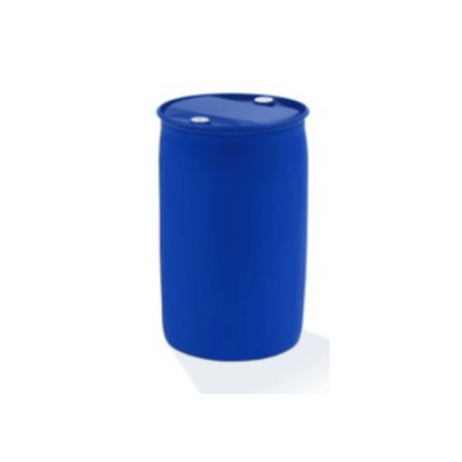 A blue plastic drum with two white lids, the Dr. Schnell PRIMA OXY laundry disinfection automatic dosing of DR.SCHNELL GmbH & Co. KGaA, for professional laundry disinfection, stands upright on a white background.