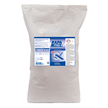 Ein 1450g weißer Kunststoffsack Dr. Schnell RAPA MOPP Phosphatfreies Moppwaschmittel-Pulver der DR.SCHNELL GmbH & Co. KGaA ist mit Sicherheitssymbolen und Hinweisen versehen, die eine professionelle Waschhygiene bei der Reinigung von Textilien gewährleisten.