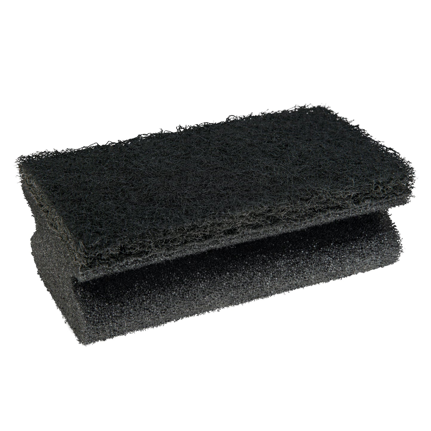 The Scotch-Brite® Grill Handle Sponge from 3M Deutschland GmbH is a black, rectangular cleaning sponge with a textured top layer and a porous underside, designed for effective grill cleaning. 1 piece per package.
