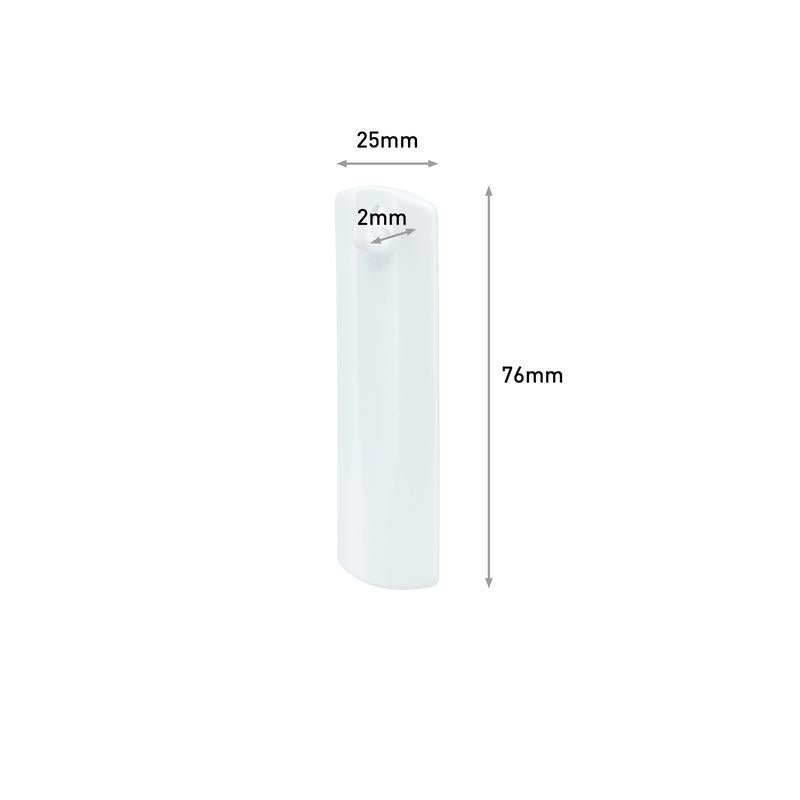 The 3M Command™ Sawtooth Picture Hanger 17040 is a white, cylindrical picture hanger with a 2mm hole, labeled with a height of 76mm and a width of 25mm, making it ideal for strong attachment.