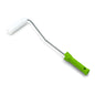 The Nölle Profi Brush Paint Roller 10 cm, Fine, Complete Roller 40 cm from Nölle Profi Brush Brush & Paint Technology e.K. is a small paint roller with a white foam head, metal frame, and green plastic handle, depicted on a white background.