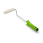 The Nölle Profi Brush Velours Paint Roller 10 cm, 4 mm pile height from Nölle Profi Brush Bürsten- & Pinseltechnik e.K. has a green plastic handle, a bent metal rod, and a white foam roller. Pictured against a plain white background.