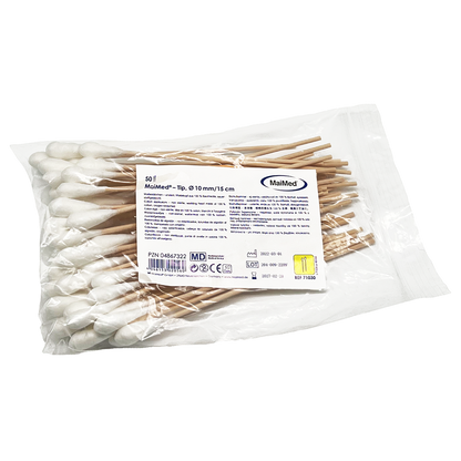 MaiMed - Tip non-sterile cotton swab, 15 cm long, wooden stick | Pack (100 pieces)