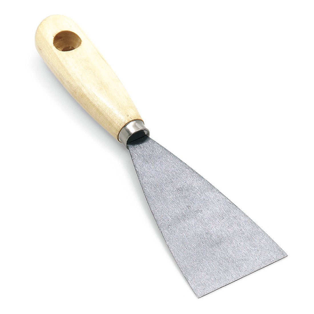 The Nölle Profi Brush painter's spatula from Nölle Profi Brush Bürsten- & Pinseltechnik e.K. features a wide, flat metal blade and a lightweight wooden handle with a hole - an indispensable painting tool for professionals.