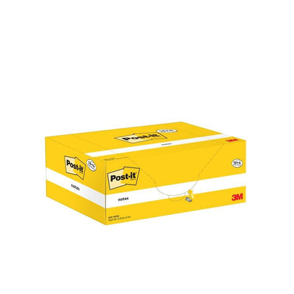 Pictured is a yellow-white promotion pack of Post-it® Notes (3M Deutschland GmbH), yellow, 38x51mm, 100 sheets/block, 16 blocks + 4 free, 100% PEFC certified (SGSCH-PEFC-COC-110078), against a white background.