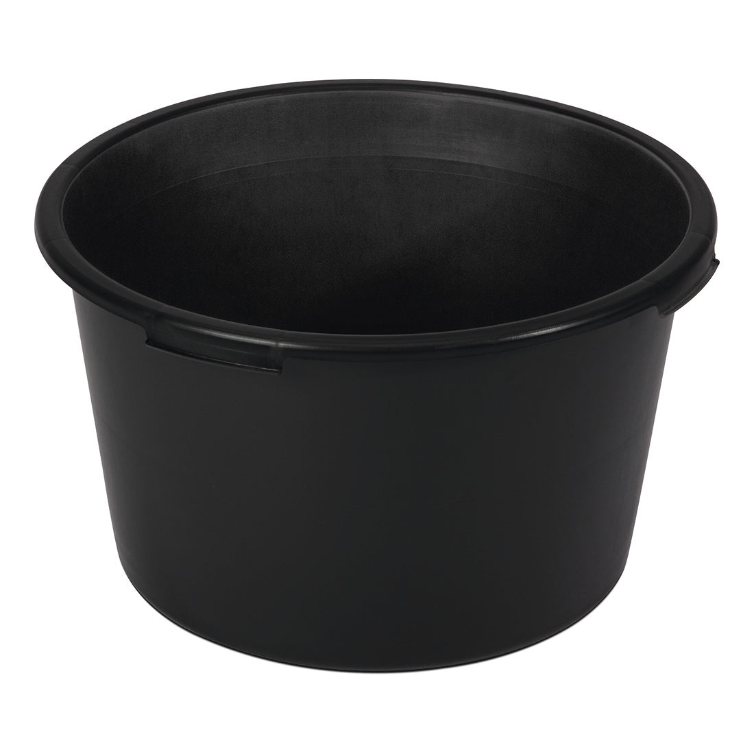 Der Nölle Profi Brush Mörtelkasten Kunststoff schwarz von Nölle Profi Brush Bürsten- & Pinseltechnik e.K. ist ein großer, runder, schwarzer Kunststoffbehälter mit zwei seitlichen Griffen - perfekt für Baustellen-Zubehör oder zum Mischen von Mörtel.