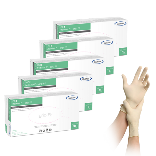 MaiMed-grip PF, non-sterile, powder-free latex examination gloves