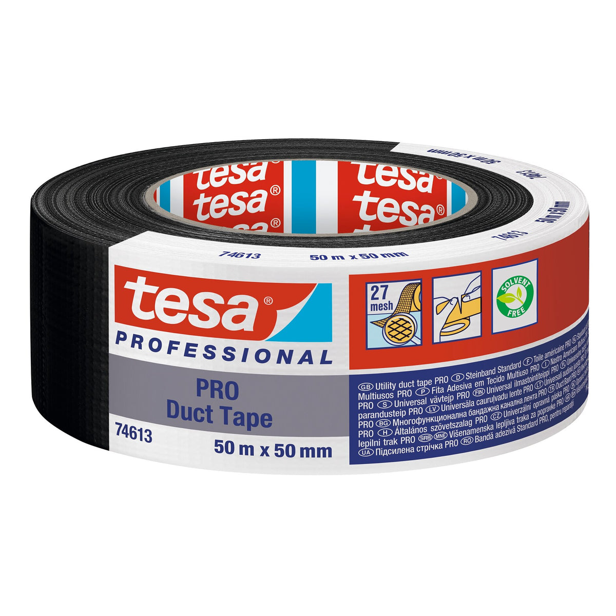 tesa PRO 74613 Duct Tape >60% Recycled Plastic, 50 m x 50 mm schwarz