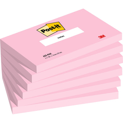 A stack of six pink Post-it® notes (76 x 127 mm, 100 sheets/block, 100% PEFC) from 3M Deutschland GmbH, with each block having the "Post-it" logo on top and the "3M" inscription at the bottom right.