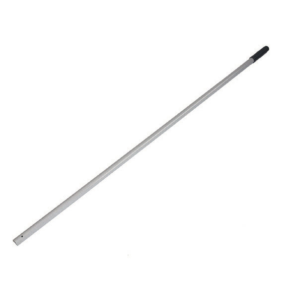 The Diversey Germany plastic handle, fiberglass reinforced, 140 cm (1 piece) has a white handle with a black grip and two holes - a durable tool for daily use.