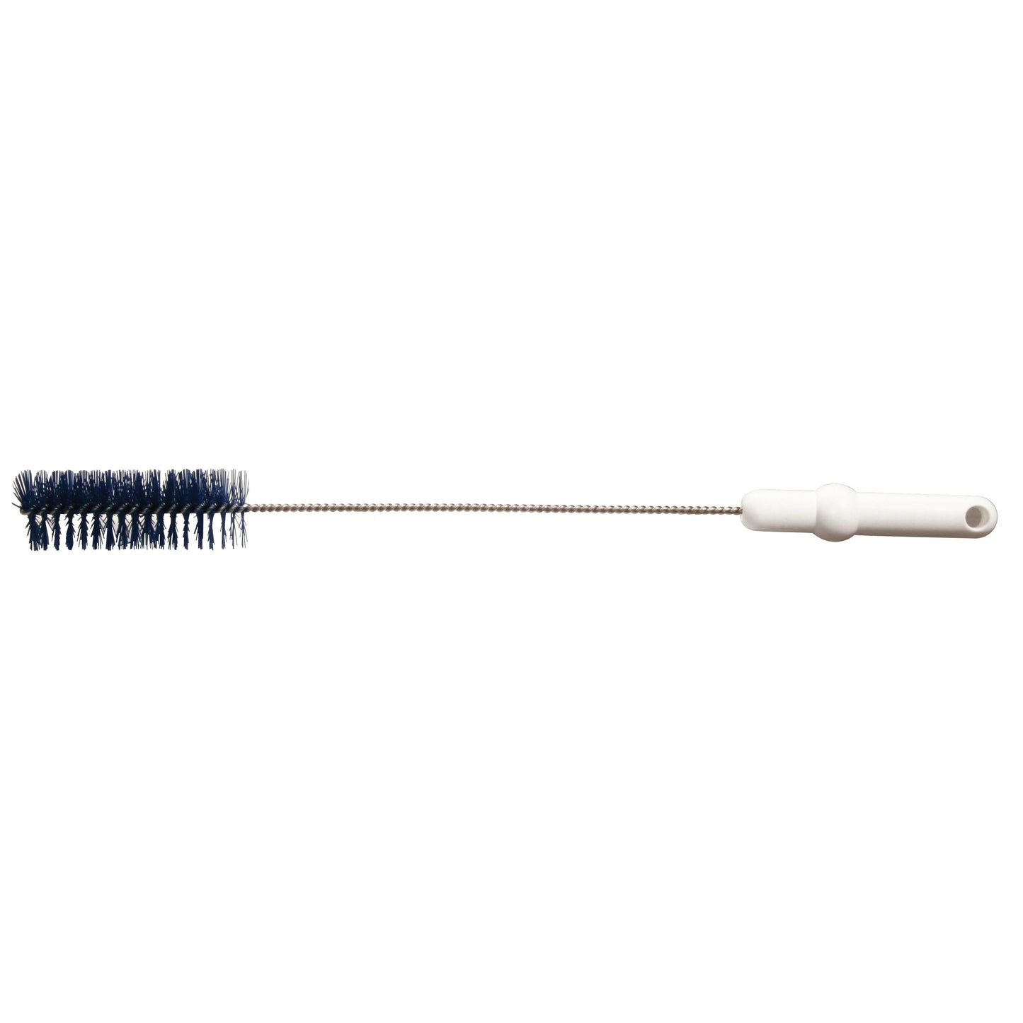 The tube brush Ø 40 mm, 500 mm long, medium-hard from Diversey Deutschland GmbH & Co. OHG features a white plastic handle, a long metal handle, and cylindrical bristles – ideal for cleaning narrow containers or pipes.