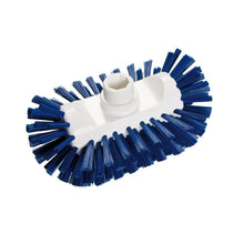 A close-up of the Diversey tank brush (Ø 200 x 125 x 35 mm), with densely packed blue hard bristles and a threaded connection, ideal for large-scale cleaning. Delivered as 1 piece by Diversey Deutschland GmbH & Co. OHG.