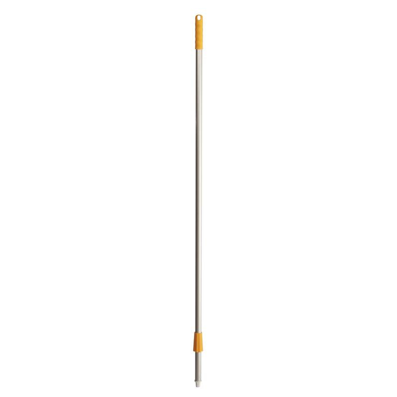 The aluminum handle (1450 mm) from Diversey Deutschland GmbH & Co. OHG, suitable for brooms, scrubbers, and squeegees, features an orange plastic grip and connector, depicted on a white background.