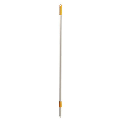 The aluminum handle (1450 mm) from Diversey Deutschland GmbH & Co. OHG, suitable for brooms, scrubbers, and squeegees, features an orange plastic grip and connector, depicted on a white background.