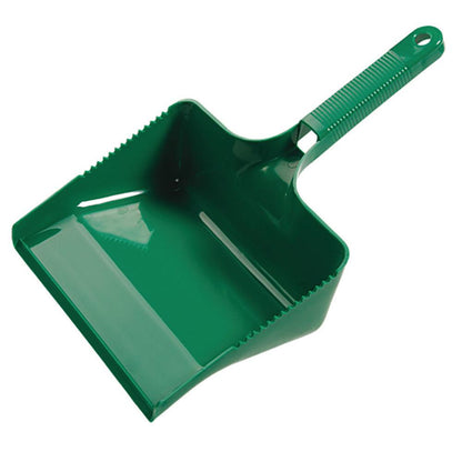 The dustpan matching the hand broom from Diversey Deutschland GmbH & Co. OHG is a green plastic dustpan with a ribbed handle and hanging hole, ideal for use with your hand broom. Depicted on a plain white background.