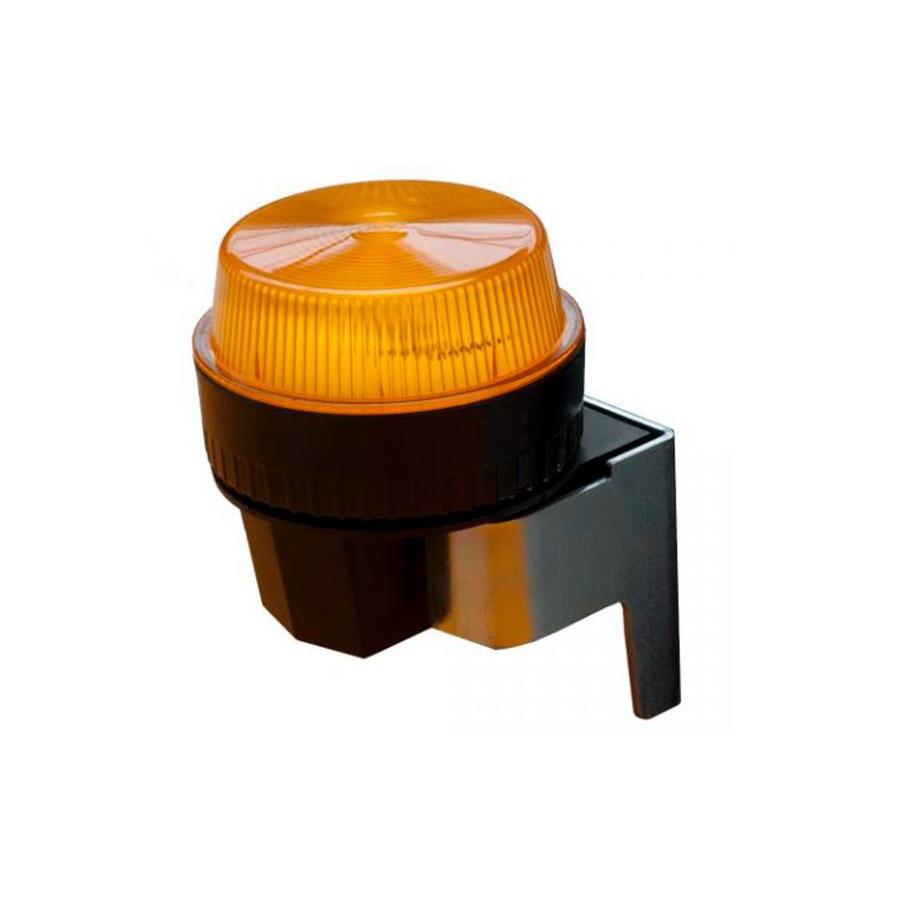 A warning light Swingo 2500/3500 from Diversey Deutschland GmbH & Co. OHG, with a ribbed amber cover, mounted on a black-silver bracket, is depicted against a white background.